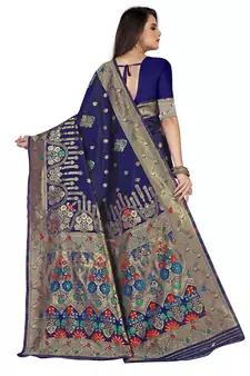 Blue Embroidered Art Silk Saree With Blouse