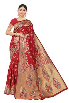 Maroon Embroidered Art Silk Saree With Blouse