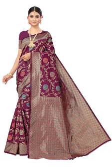 Multicolor Embroidered Art Silk Saree With Blouse