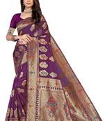 Purple Embroidered Art Silk Saree With Blouse