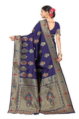 Blue Embroidered Art Silk Saree With Blouse 3