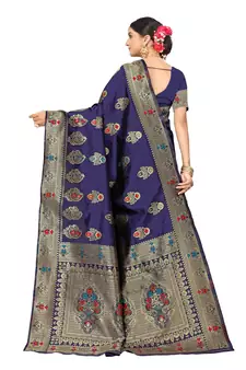 Blue Embroidered Art Silk Saree With Blouse