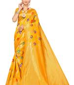 Yellow Embroidered Cotton Saree With Blouse