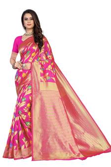 Pink Embroidered Cotton Saree With Blouse