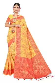 Multicolor Embroidered Cotton Saree With Blouse