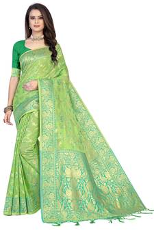 Green Embroidered Cotton Saree With Blouse