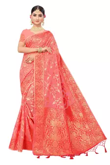 Multicolor Embroidered Cotton Saree With Blouse