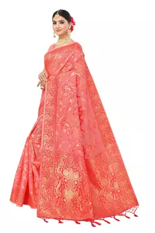 Multicolor Embroidered Cotton Saree With Blouse