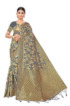 Multicolor Embroidered Cotton Saree With Blouse