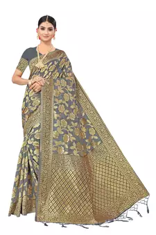 Multicolor Embroidered Cotton Saree With Blouse