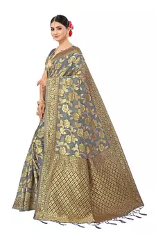 Multicolor Embroidered Cotton Saree With Blouse