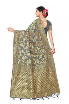 Multicolor Embroidered Cotton Saree With Blouse