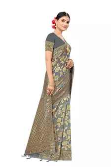 Multicolor Embroidered Cotton Saree With Blouse