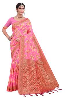 Multicolor Embroidered Cotton Saree With Blouse