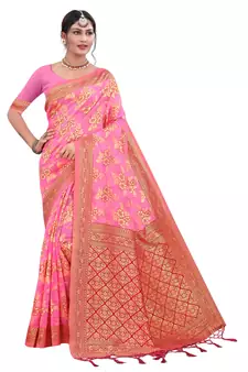 Multicolor Embroidered Cotton Saree With Blouse