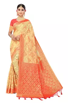 Red Embroidered Cotton Saree With Blouse