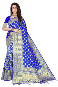 Blue Embroidered Art Silk Saree With Blouse