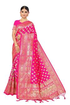 Pink Embroidered Art Silk Saree With Blouse