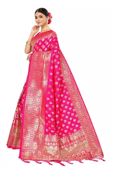 Pink Embroidered Art Silk Saree With Blouse