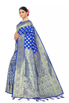 Blue Embroidered Art Silk Saree With Blouse