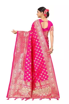 Pink Embroidered Art Silk Saree With Blouse