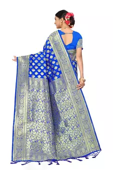 Blue Embroidered Art Silk Saree With Blouse
