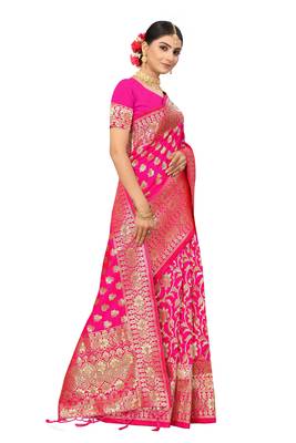 Pink Embroidered Art Silk Saree With Blouse 4