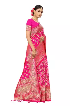 Pink Embroidered Art Silk Saree With Blouse