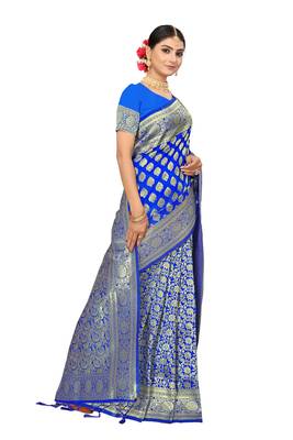 Blue Embroidered Art Silk Saree With Blouse 4