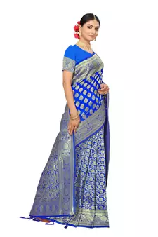 Blue Embroidered Art Silk Saree With Blouse