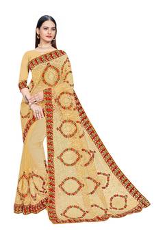 Multicolor Embroidered Net Saree With Blouse