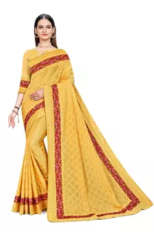 Multicolor Embroidered Chiffon Saree With Blouse