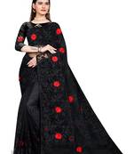 Black Embroidered Net Saree With Blouse