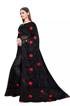 Black Embroidered Net Saree With Blouse