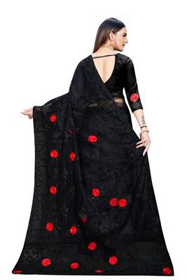 Black Embroidered Net Saree With Blouse 3