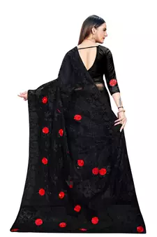 Black Embroidered Net Saree With Blouse