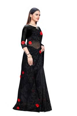 Black Embroidered Net Saree With Blouse 4