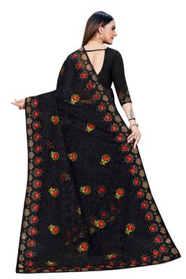 Black Embroidered Net Saree With Blouse 3
