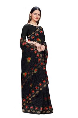 Black Embroidered Net Saree With Blouse 4
