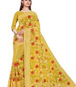Yellow Embroidered Net Saree With Blouse