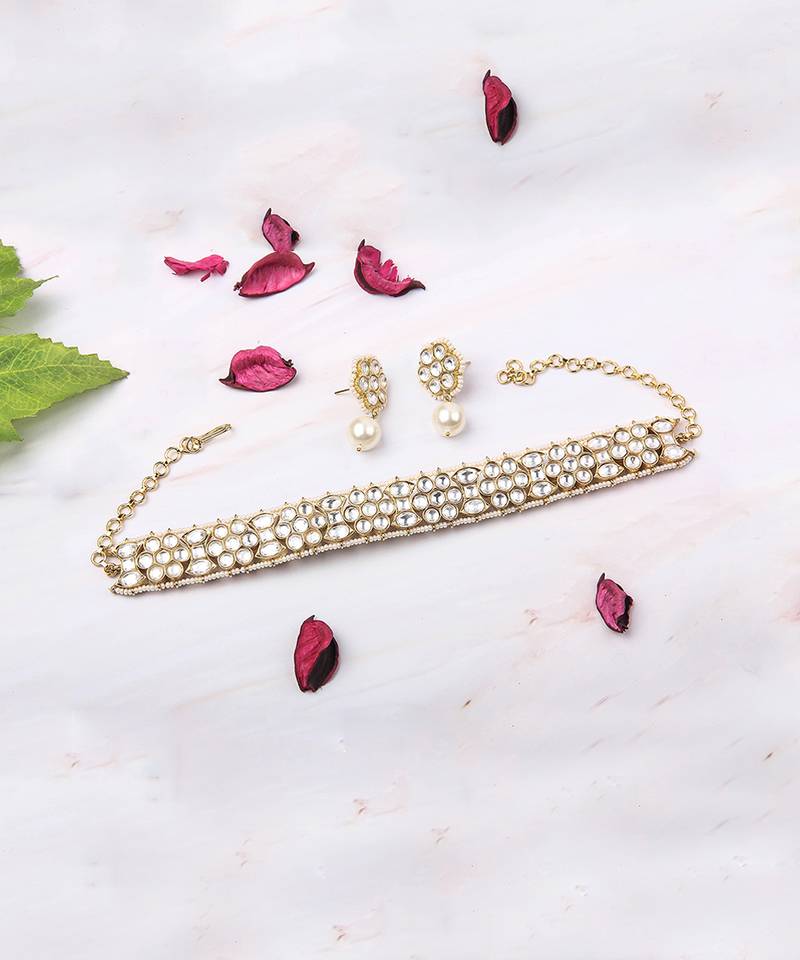 22KT Gold Plated Kundan Choker Necklace Set