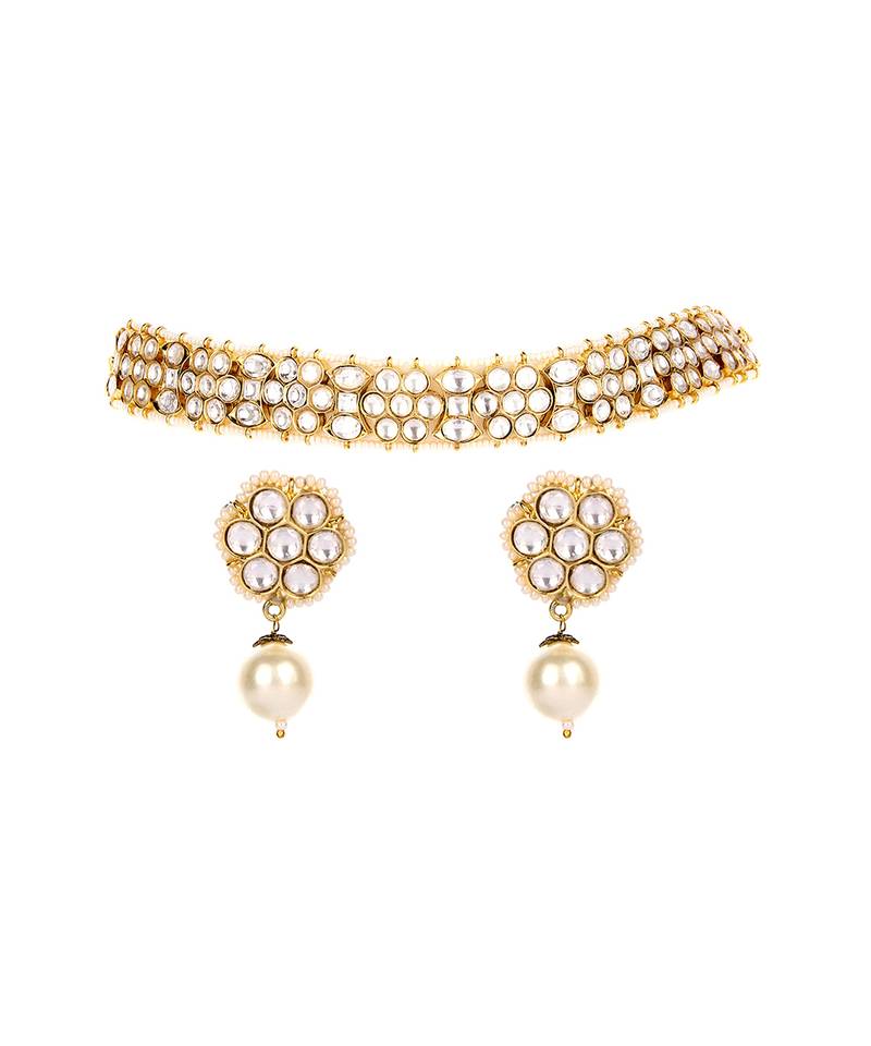 22KT Gold Plated Kundan Choker Necklace Set