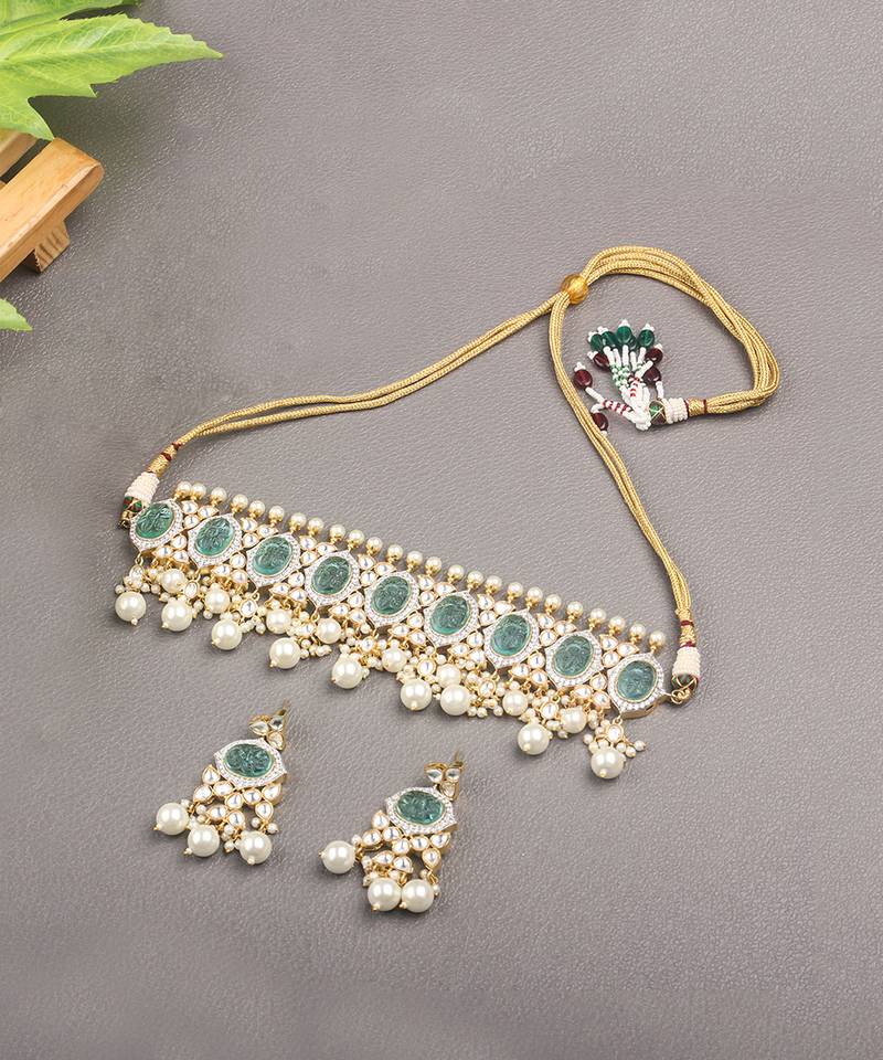 22KT Gold Plated Kundan Choker Necklace Set