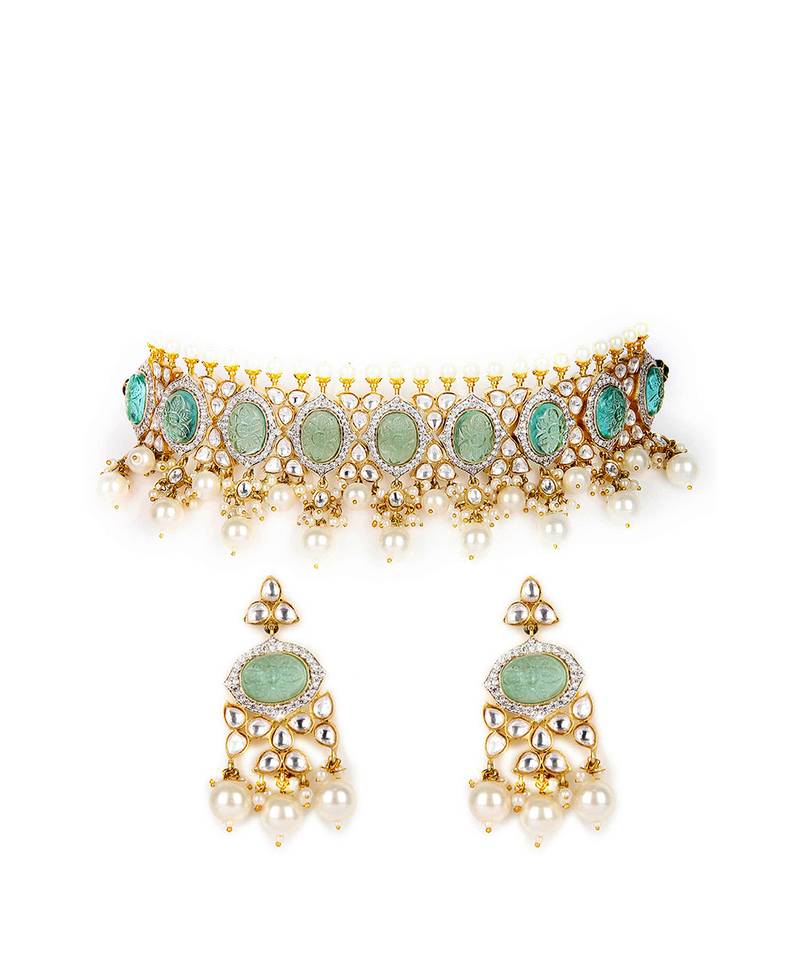 22KT Gold Plated Kundan Choker Necklace Set