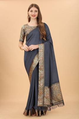 Women'S Vichitra Silk Saree With Unstitched Boluse Piece 1