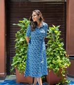 Weavllite Women's Indigo  Pure Cotton Block printed Dress