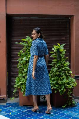 Weavllite Women's Indigo  Pure Cotton Block printed Dress 5