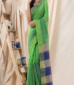 Traditional Green Cotton Blend Handloom Saree