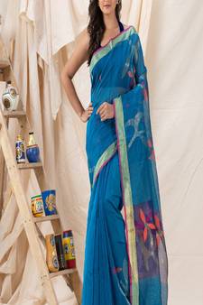 Traditional Blue Soft Dhakai Jamdani Saree