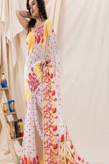 Traditional White Soft Dhakai Creeper Jamdani Saree Without Blouse